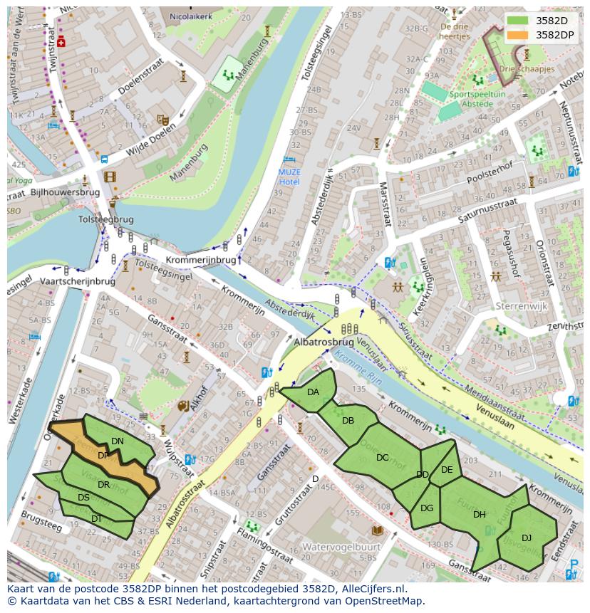 Afbeelding van het postcodegebied 3582 DP op de kaart.