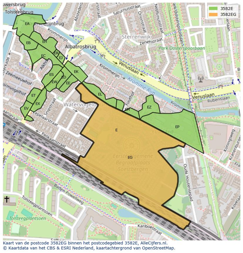 Afbeelding van het postcodegebied 3582 EG op de kaart.