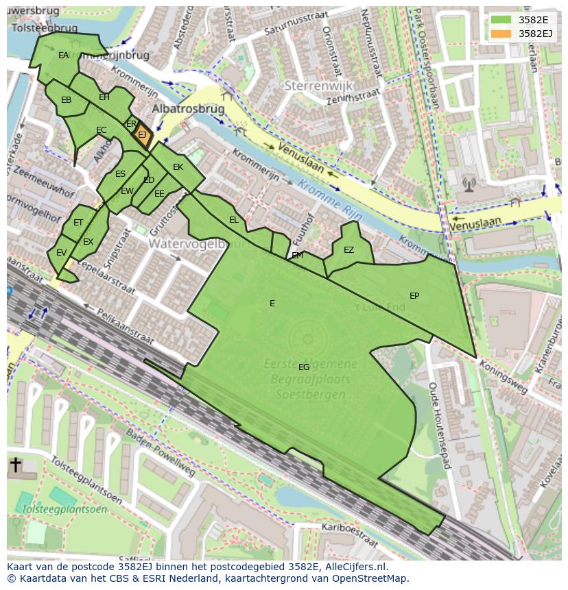 Afbeelding van het postcodegebied 3582 EJ op de kaart.