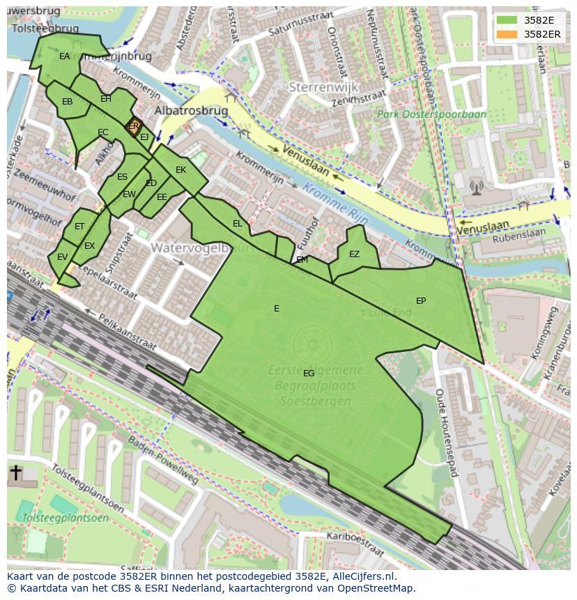 Afbeelding van het postcodegebied 3582 ER op de kaart.