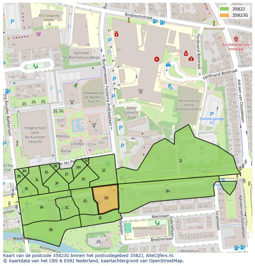 Afbeelding van het postcodegebied 3582 JG op de kaart.