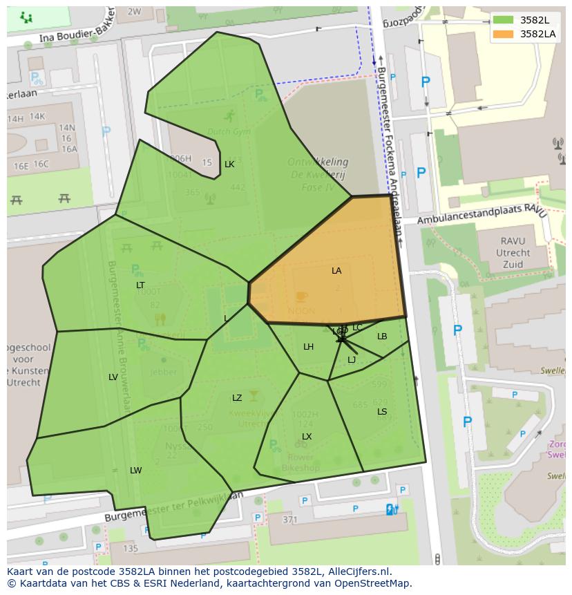 Afbeelding van het postcodegebied 3582 LA op de kaart.