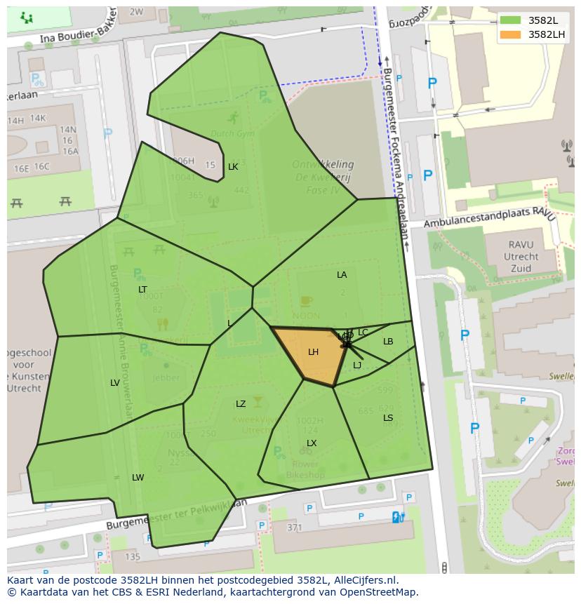 Afbeelding van het postcodegebied 3582 LH op de kaart.