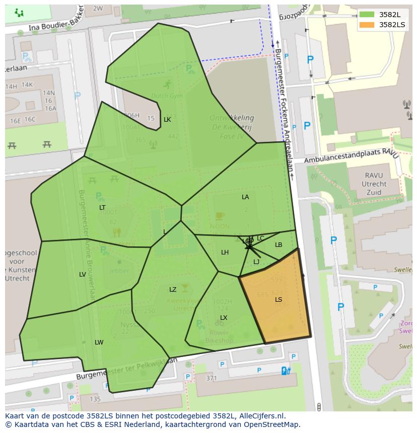 Afbeelding van het postcodegebied 3582 LS op de kaart.