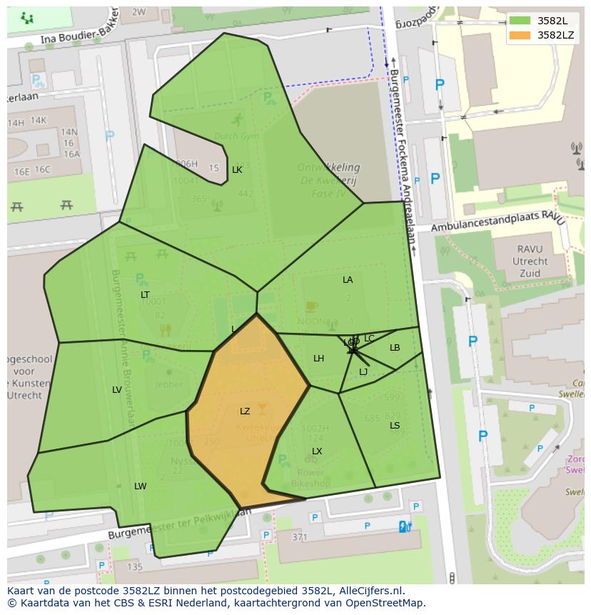 Afbeelding van het postcodegebied 3582 LZ op de kaart.