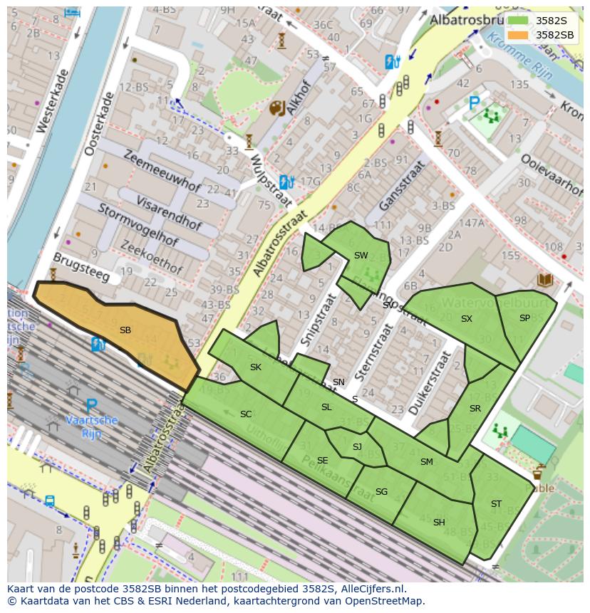 Afbeelding van het postcodegebied 3582 SB op de kaart.
