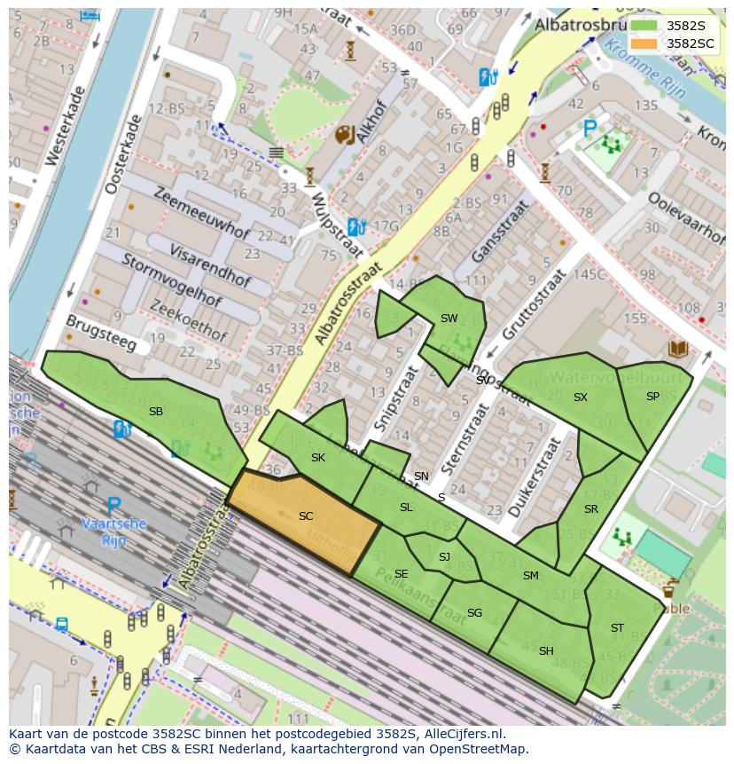 Afbeelding van het postcodegebied 3582 SC op de kaart.