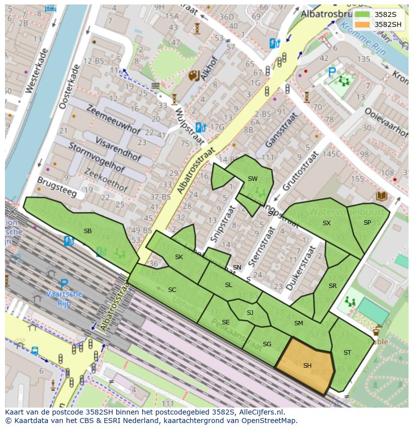 Afbeelding van het postcodegebied 3582 SH op de kaart.