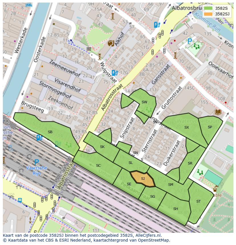 Afbeelding van het postcodegebied 3582 SJ op de kaart.