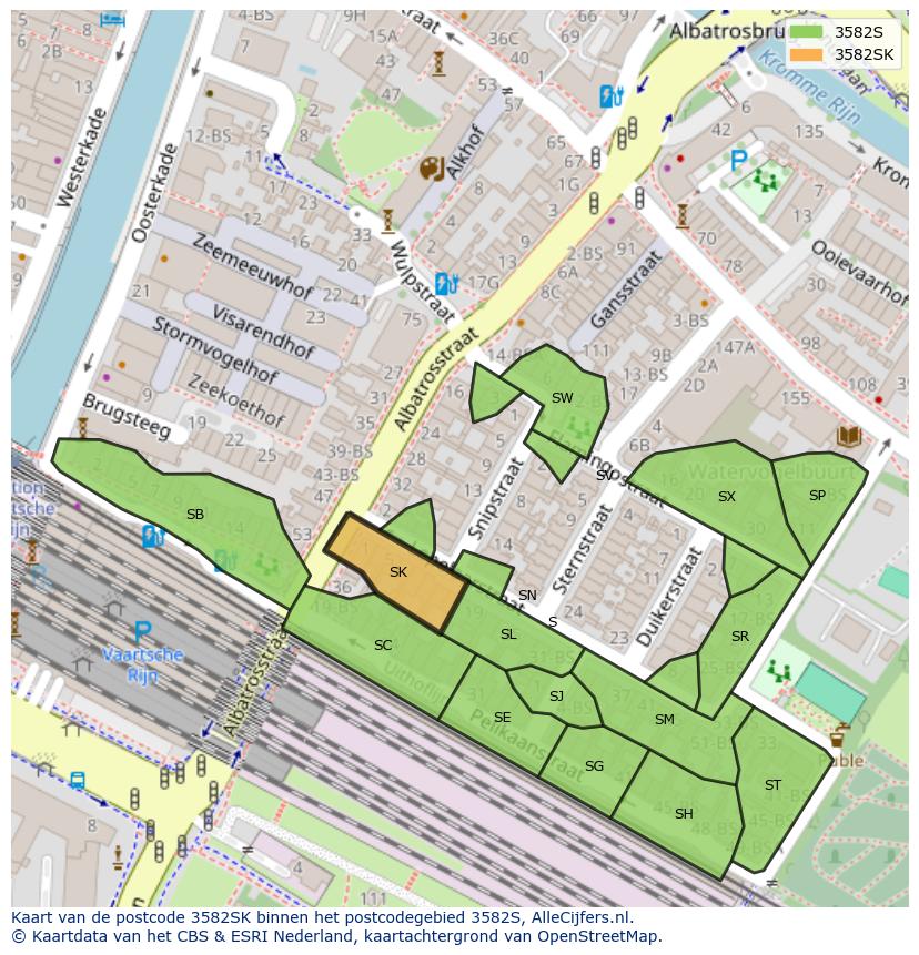 Afbeelding van het postcodegebied 3582 SK op de kaart.