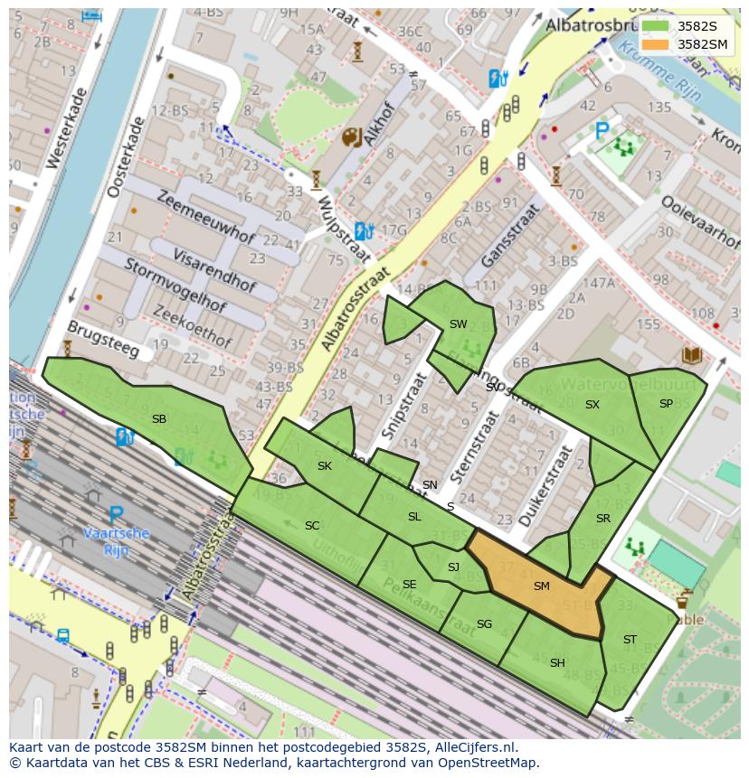 Afbeelding van het postcodegebied 3582 SM op de kaart.