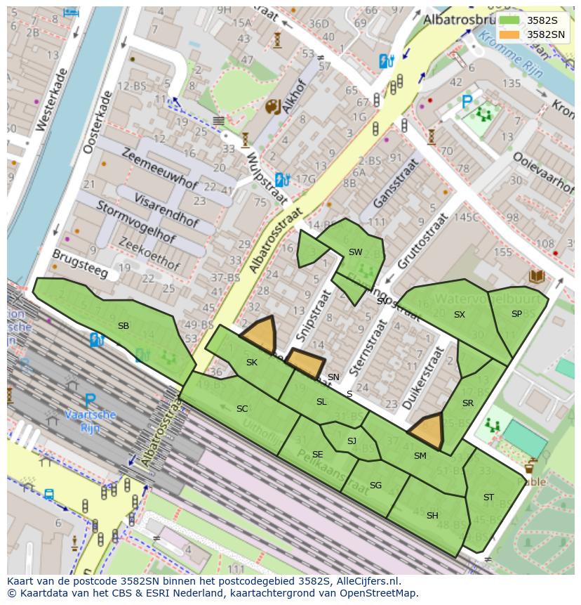 Afbeelding van het postcodegebied 3582 SN op de kaart.