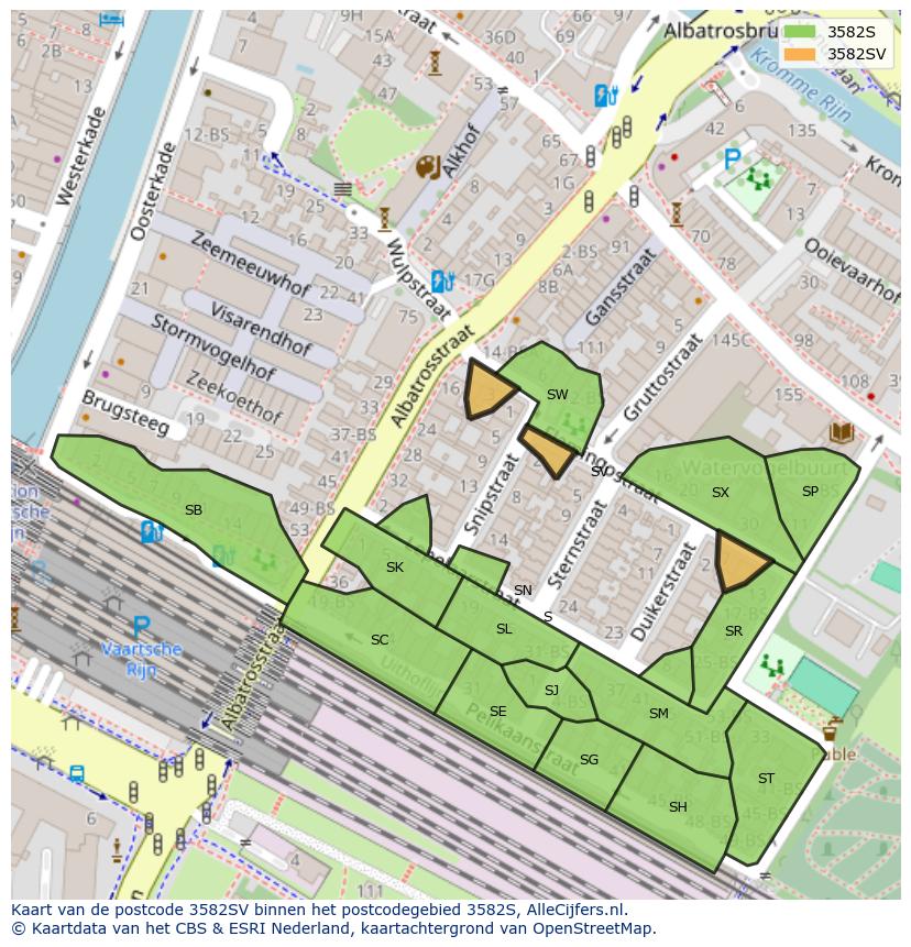 Afbeelding van het postcodegebied 3582 SV op de kaart.