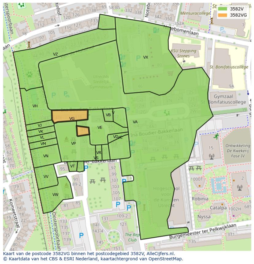 Afbeelding van het postcodegebied 3582 VG op de kaart.