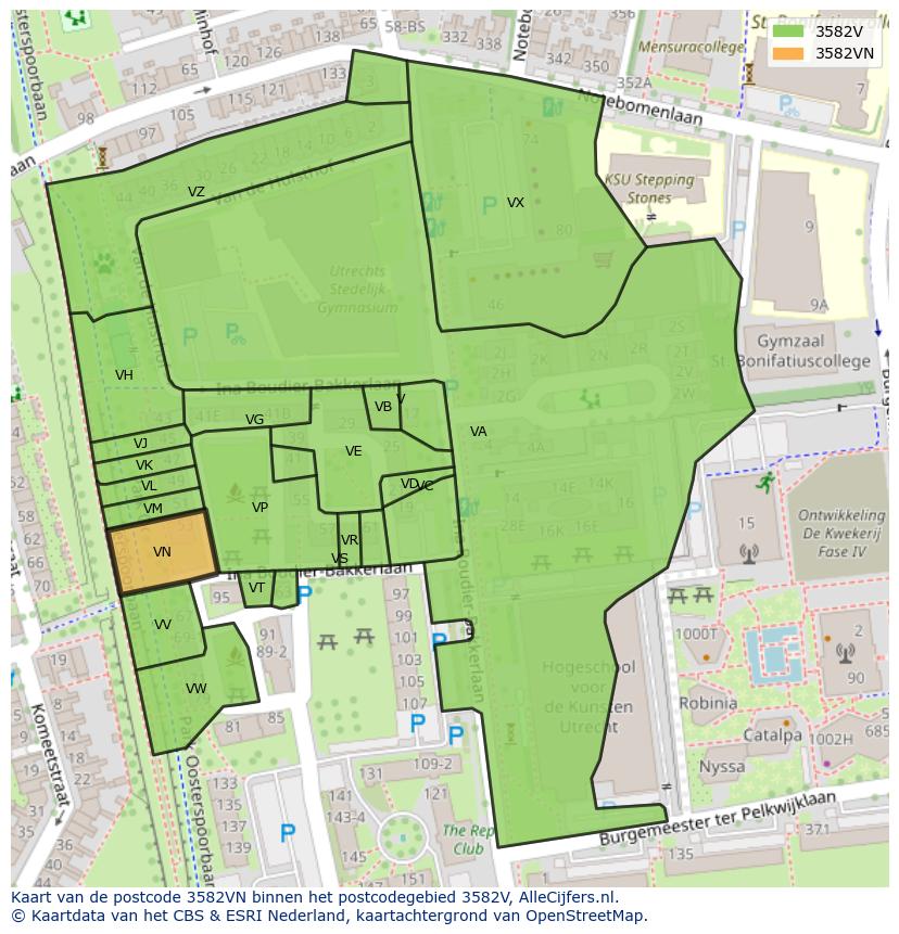 Afbeelding van het postcodegebied 3582 VN op de kaart.