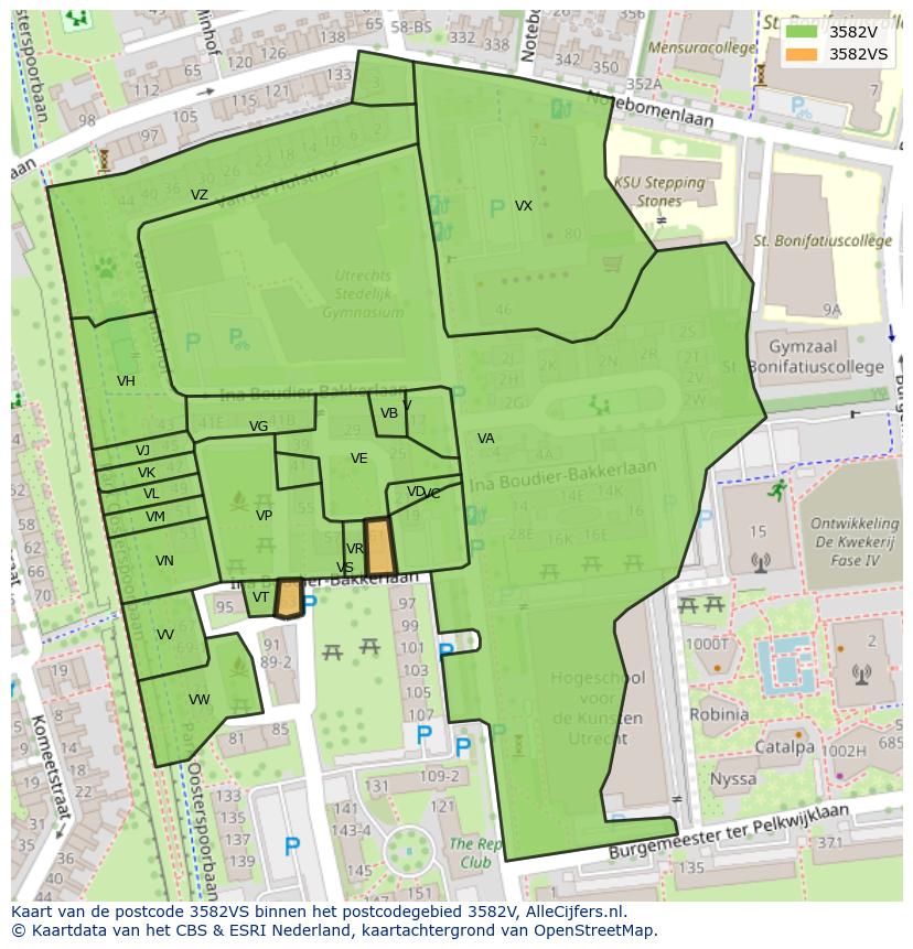 Afbeelding van het postcodegebied 3582 VS op de kaart.