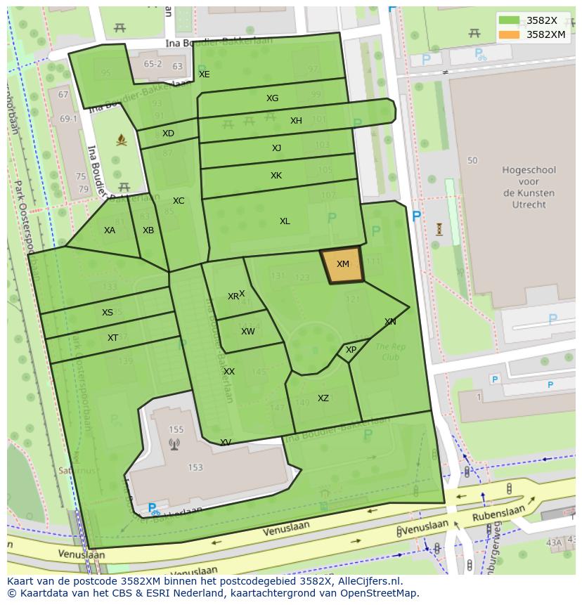 Afbeelding van het postcodegebied 3582 XM op de kaart.