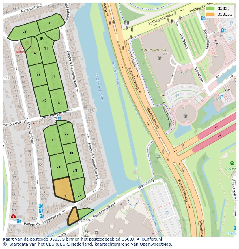Afbeelding van het postcodegebied 3583 JG op de kaart.
