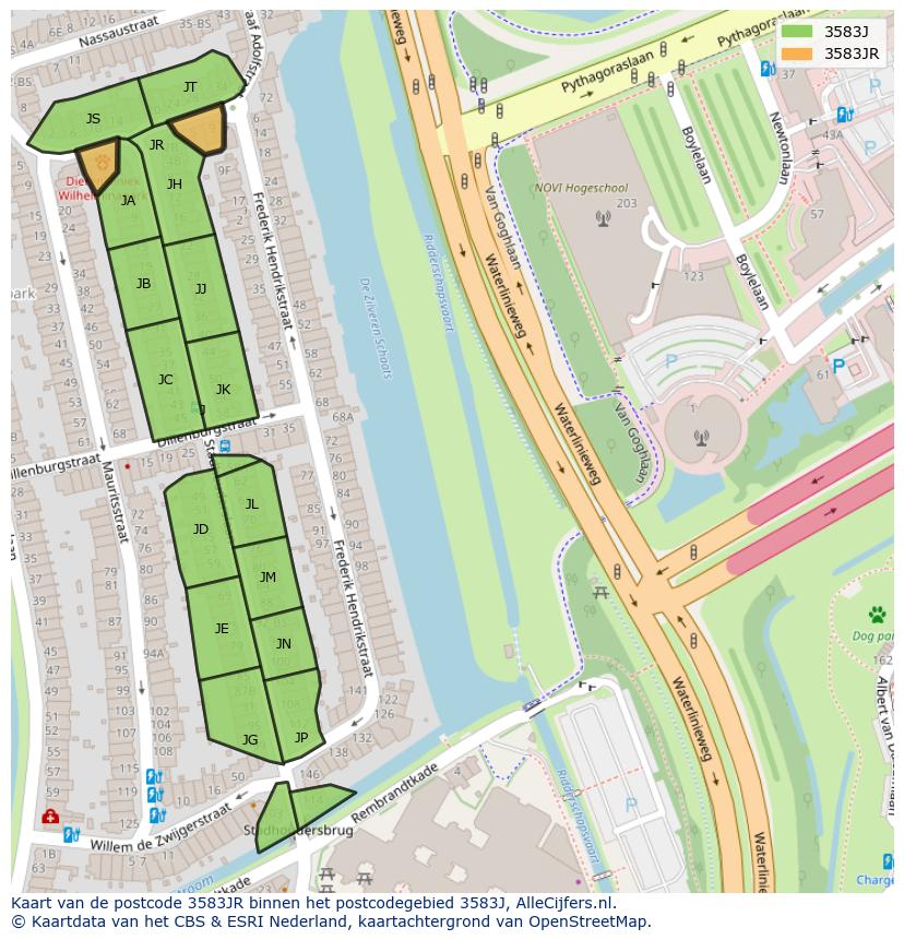 Afbeelding van het postcodegebied 3583 JR op de kaart.
