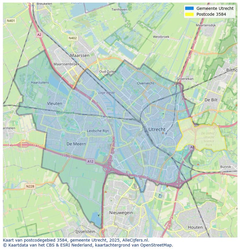 Afbeelding van het postcodegebied 3584 op de kaart.