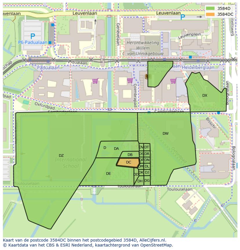Afbeelding van het postcodegebied 3584 DC op de kaart.