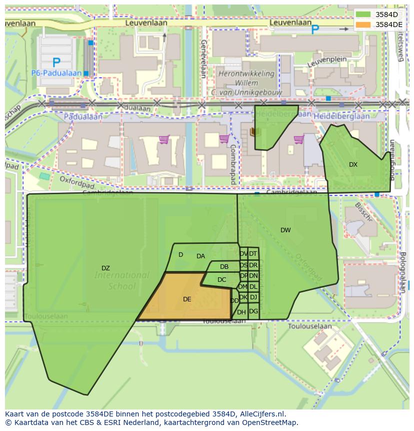 Afbeelding van het postcodegebied 3584 DE op de kaart.