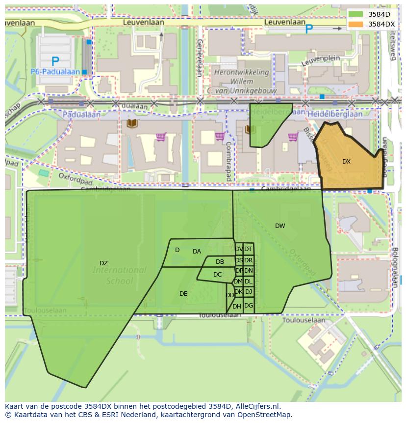 Afbeelding van het postcodegebied 3584 DX op de kaart.