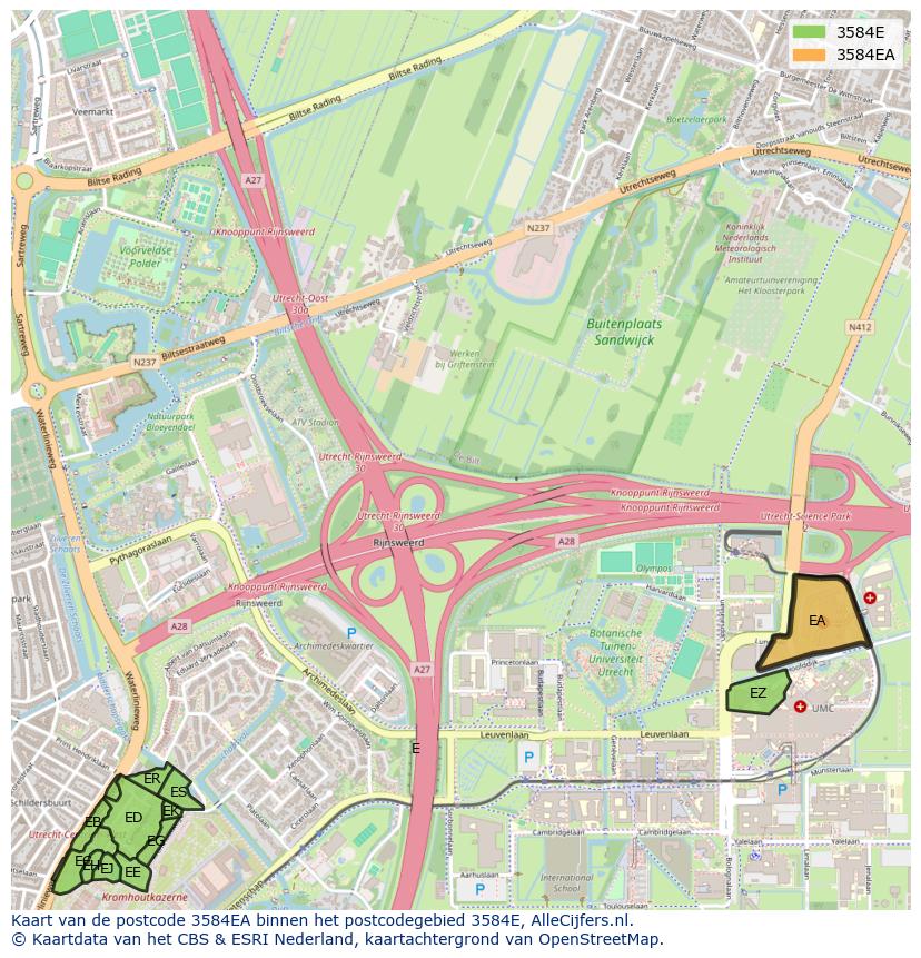 Afbeelding van het postcodegebied 3584 EA op de kaart.