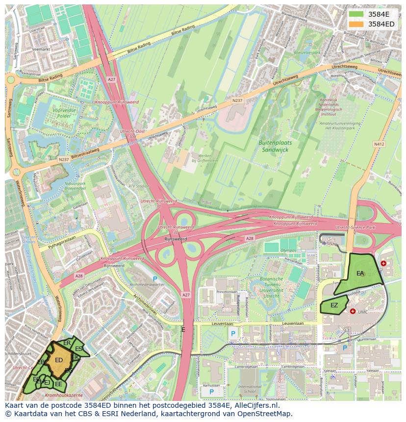 Afbeelding van het postcodegebied 3584 ED op de kaart.