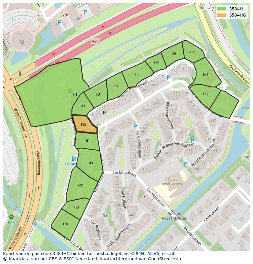 Afbeelding van het postcodegebied 3584 HG op de kaart.