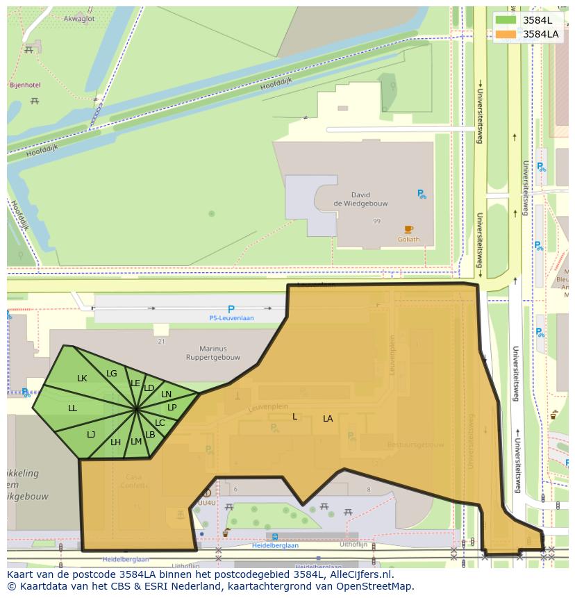 Afbeelding van het postcodegebied 3584 LA op de kaart.