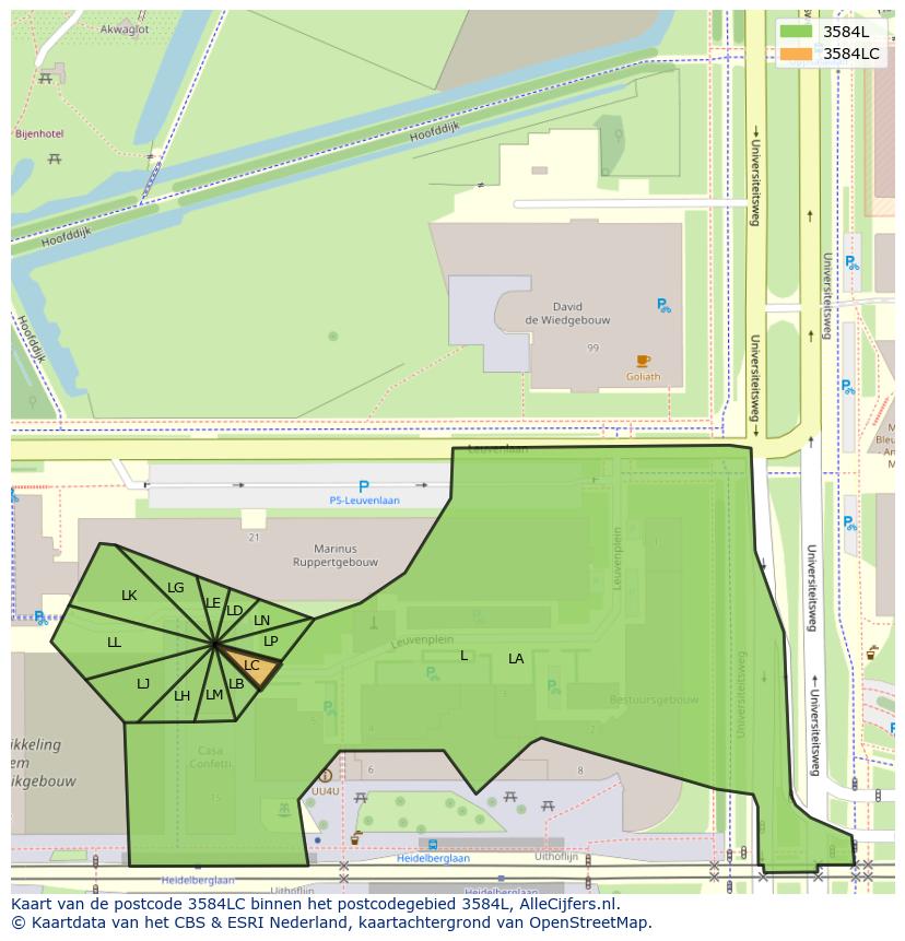 Afbeelding van het postcodegebied 3584 LC op de kaart.