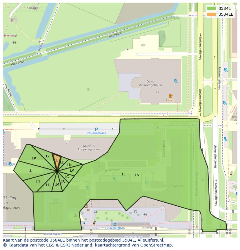 Afbeelding van het postcodegebied 3584 LE op de kaart.