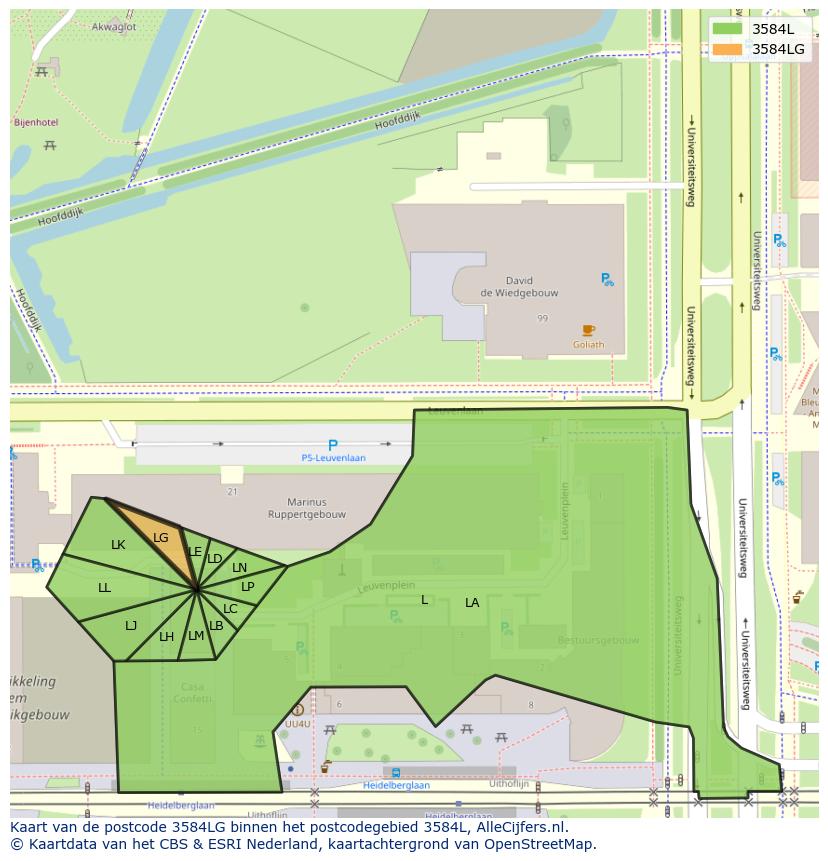 Afbeelding van het postcodegebied 3584 LG op de kaart.