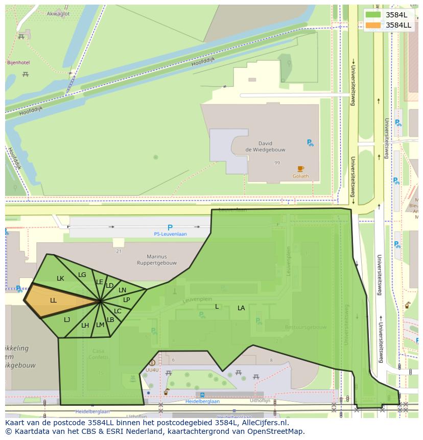 Afbeelding van het postcodegebied 3584 LL op de kaart.