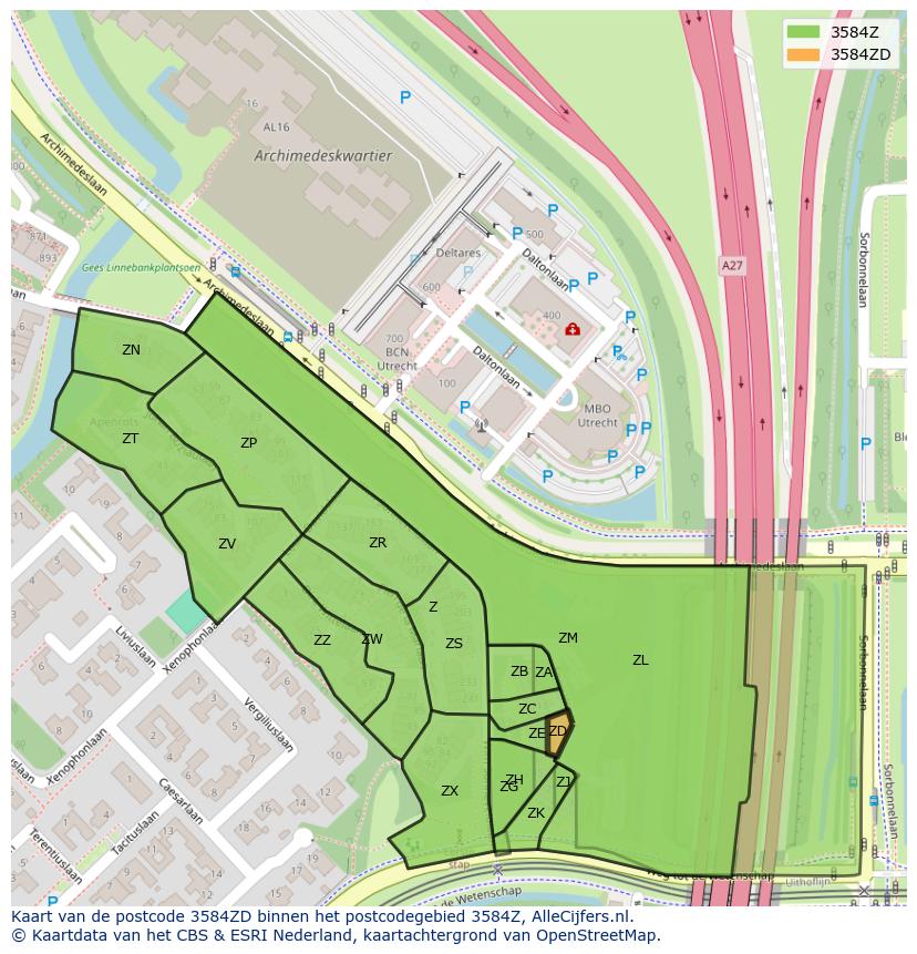 Afbeelding van het postcodegebied 3584 ZD op de kaart.