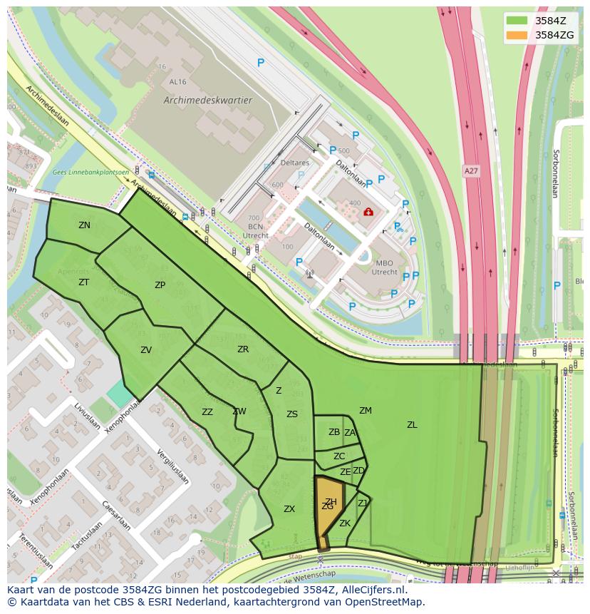 Afbeelding van het postcodegebied 3584 ZG op de kaart.