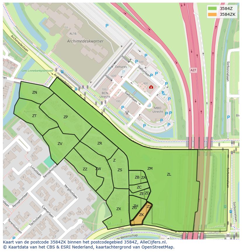 Afbeelding van het postcodegebied 3584 ZK op de kaart.