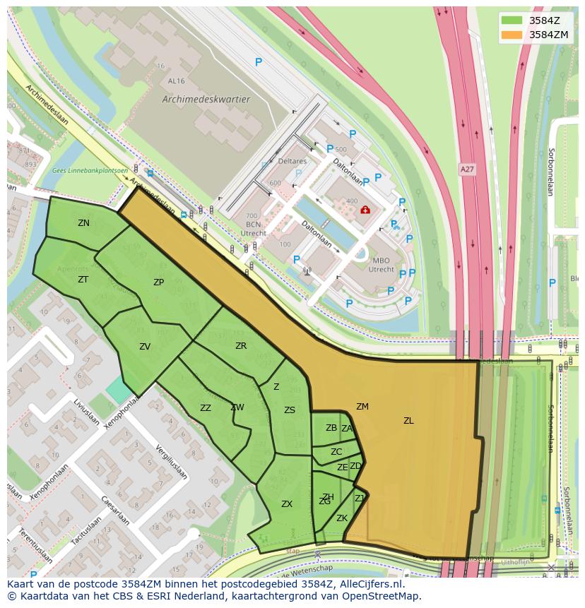 Afbeelding van het postcodegebied 3584 ZM op de kaart.