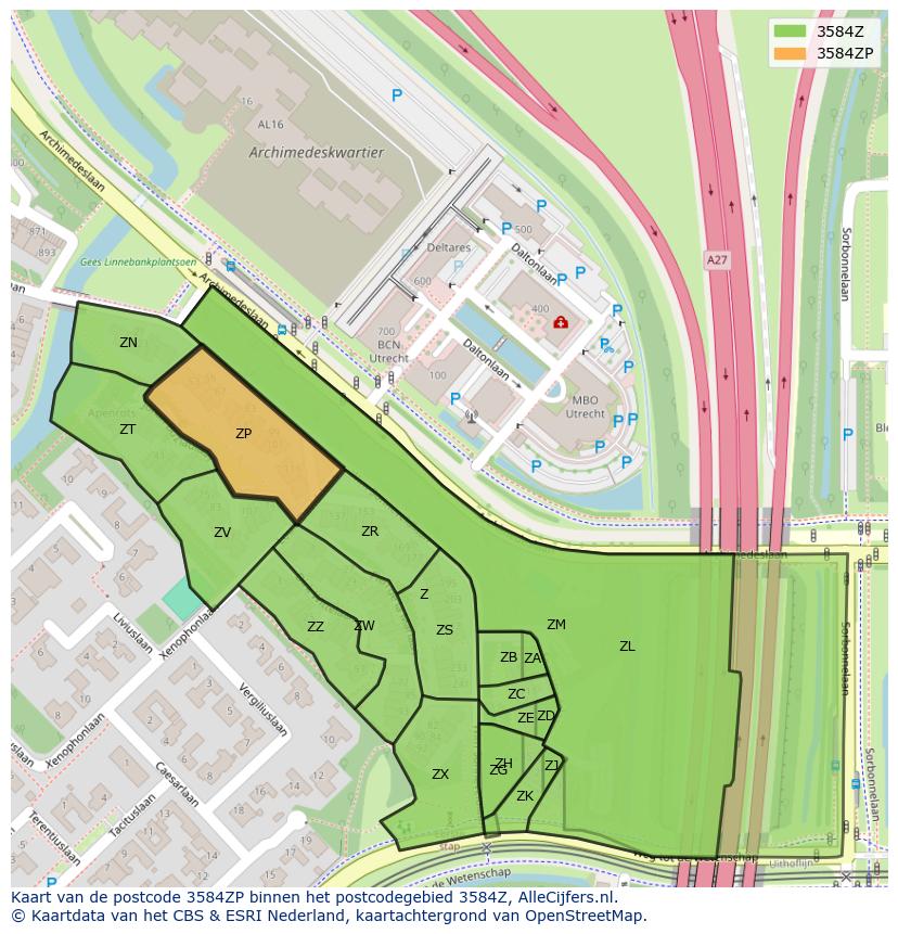 Afbeelding van het postcodegebied 3584 ZP op de kaart.