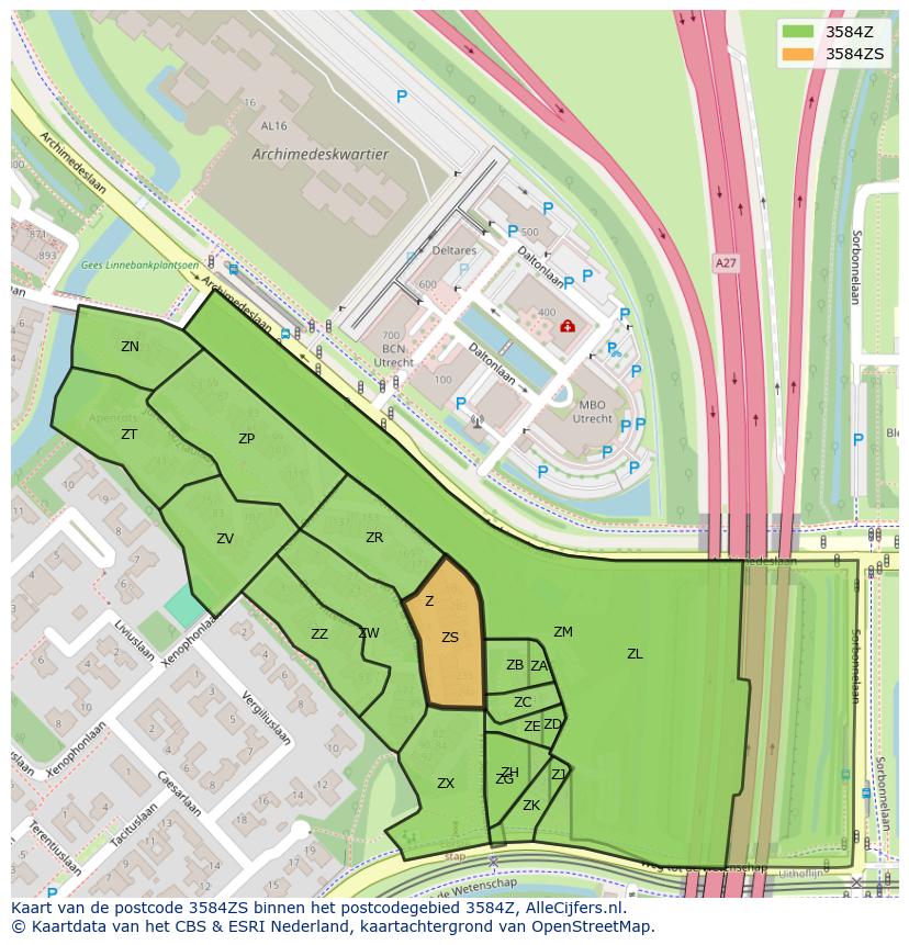 Afbeelding van het postcodegebied 3584 ZS op de kaart.
