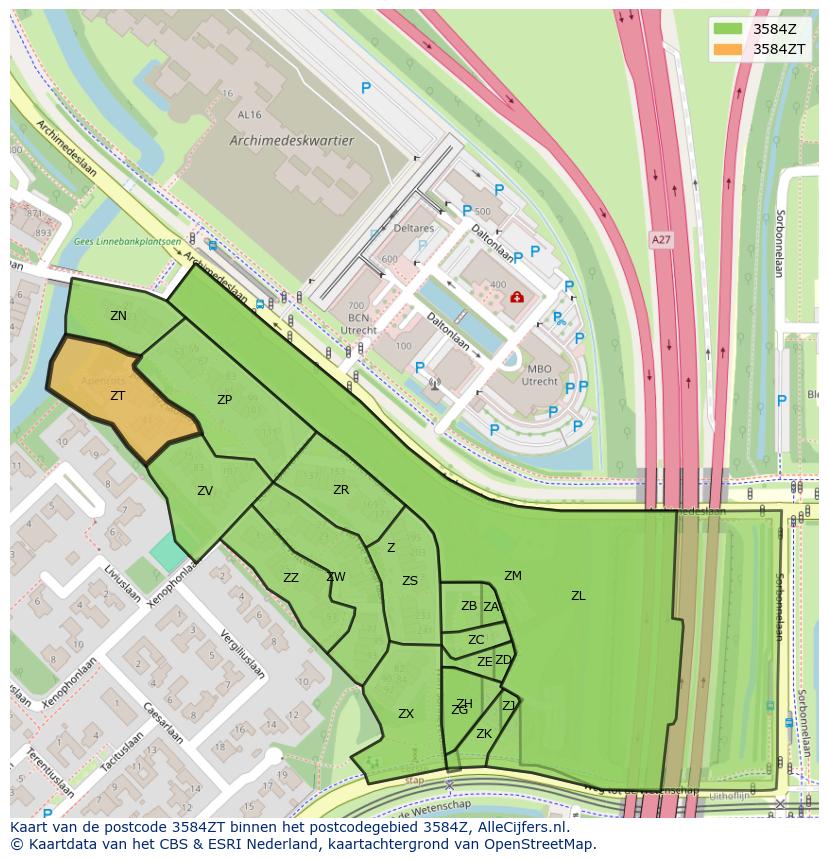 Afbeelding van het postcodegebied 3584 ZT op de kaart.