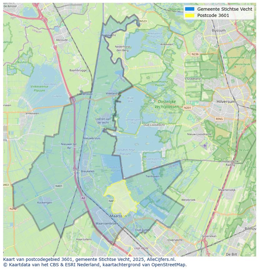Afbeelding van het postcodegebied 3601 op de kaart.