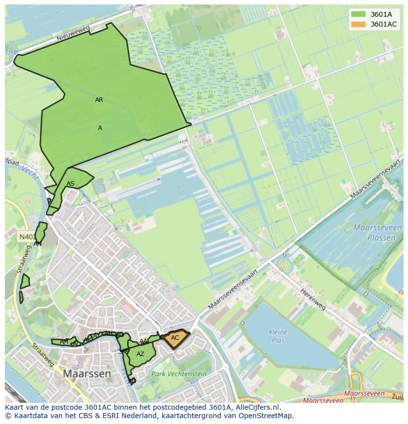 Afbeelding van het postcodegebied 3601 AC op de kaart.