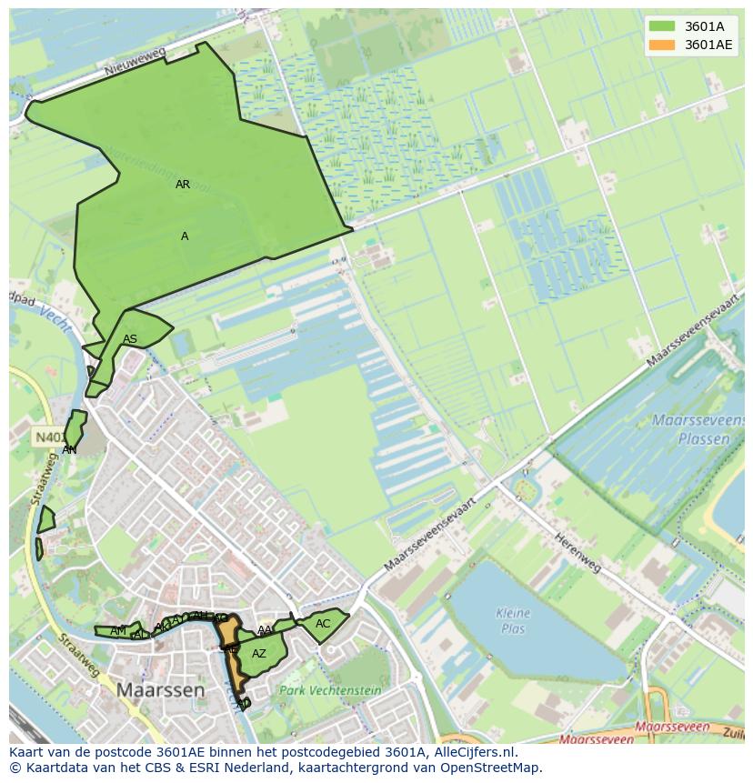 Afbeelding van het postcodegebied 3601 AE op de kaart.