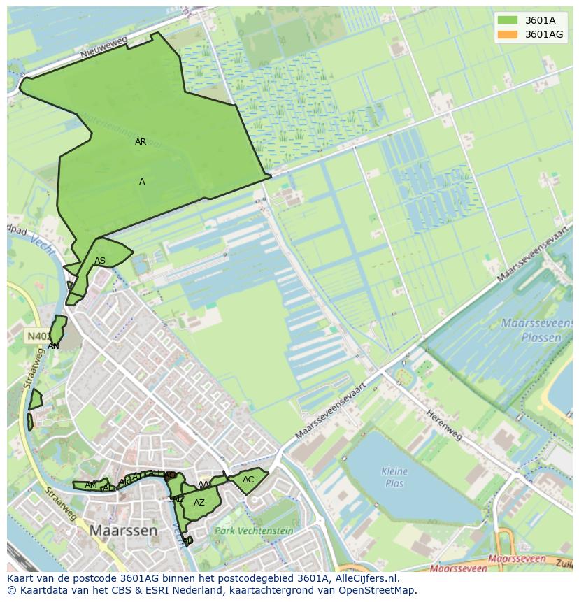 Afbeelding van het postcodegebied 3601 AG op de kaart.