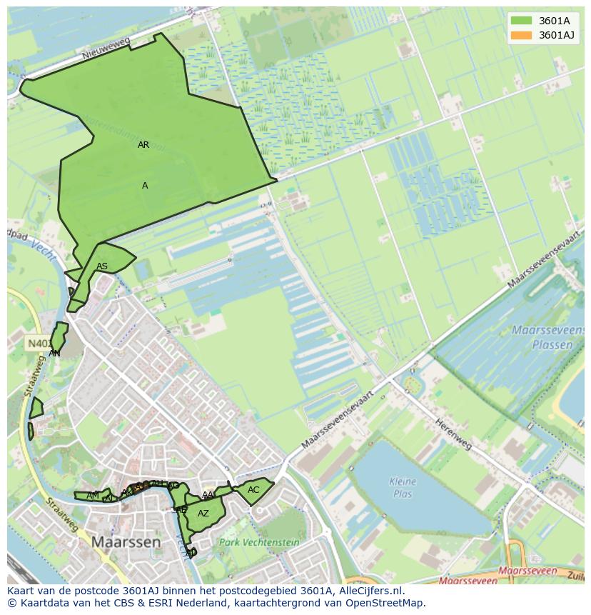 Afbeelding van het postcodegebied 3601 AJ op de kaart.
