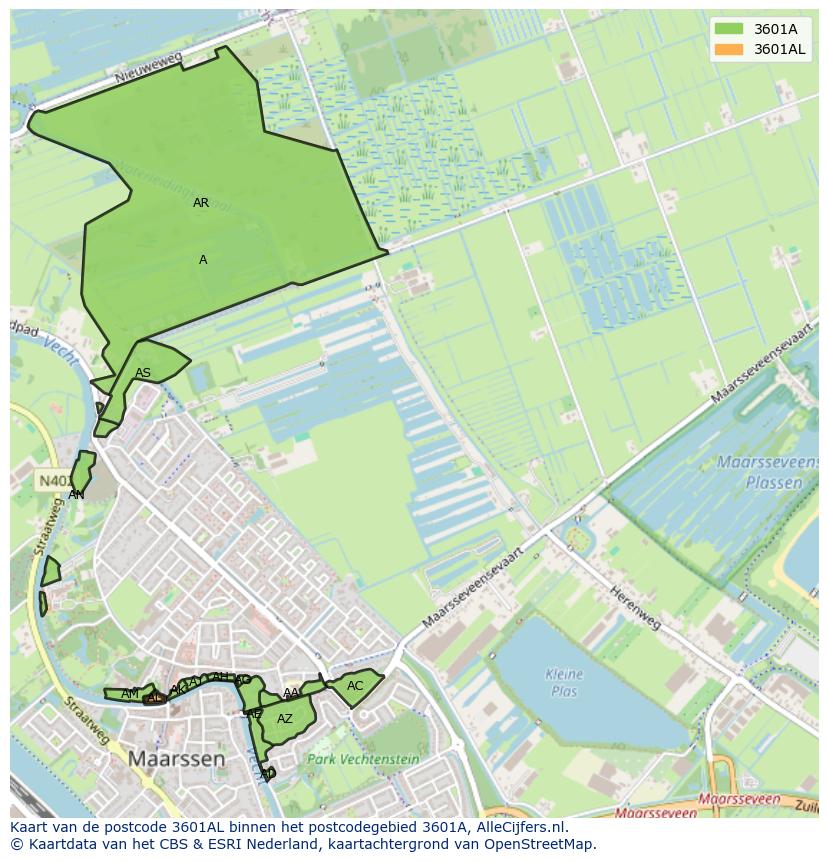 Afbeelding van het postcodegebied 3601 AL op de kaart.