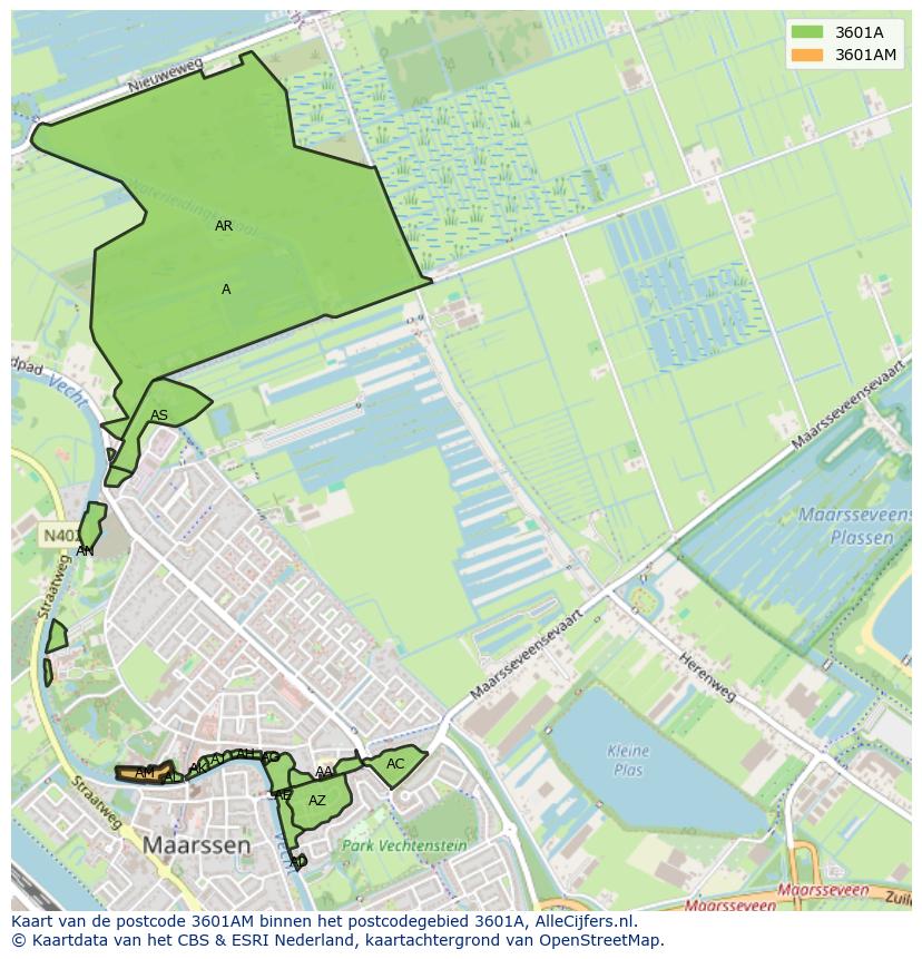 Afbeelding van het postcodegebied 3601 AM op de kaart.