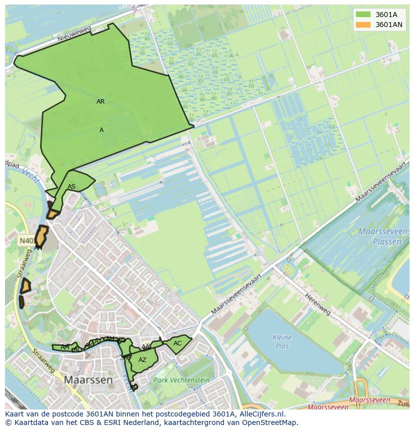 Afbeelding van het postcodegebied 3601 AN op de kaart.